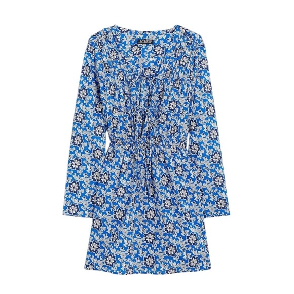 J.Crew Tie Front Floral Mini Beach Dress Womens S Cotton Viole Blue - Picture 3 of 9